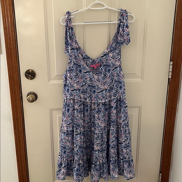 Simply Southern Shoulder Ties V-Neckline Dress Blue Pink size Small - Picture 1 of 3